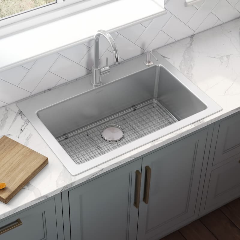 Ruvati 33 x 22 inch Drop-in Topmount Kitchen Sink 16 Gauge Stainless Steel Single Bowl - RVM5001 - 33" x 22"