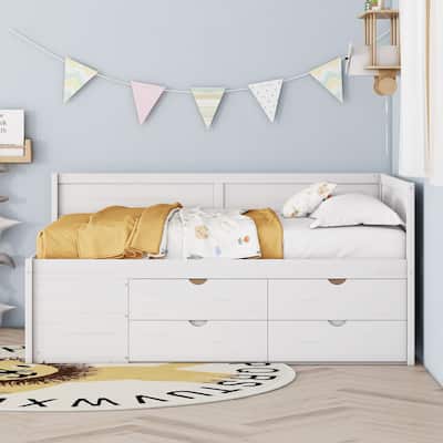 Nordic Creative Full Size Daybed with Drawers and Shelves Storage Bed Frame for Kids Teens Adults Space-Saving, Easy Assembly