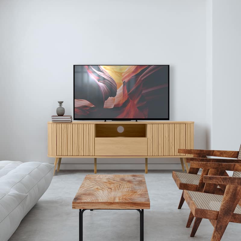 Finley 70 in. Farmhouse Curved TV Stand with Drawer and Storage Doors Fits TVs up to 75 in. with Cable Management, by JONATHAN Y