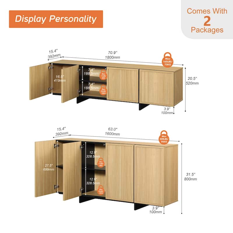 WAMPAT Modern TV Stand and Sideboard Buffet Cabinets Set of 2, Entertainment Center with Storage, Multifunctional Cabinet