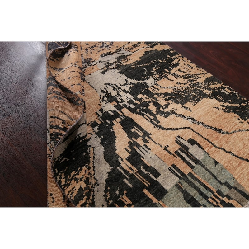 Abstract Contemporary Oriental Wool Area Rug Hand-knotted Foyer Carpet - 5'3" x 7'8"