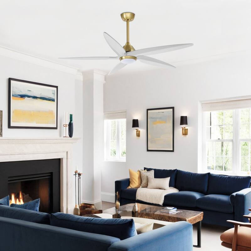 GetLedel 54" Solid Wood 5-Blade Ceiling Fan with Dimmable LED and Remote Control