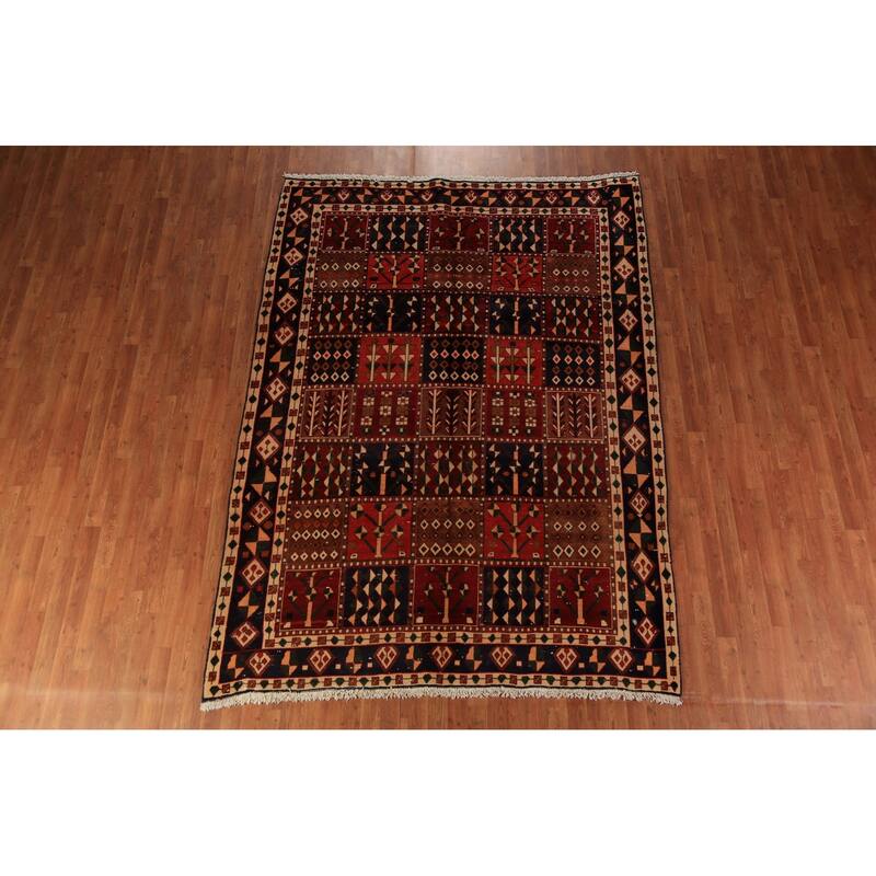 Red Geometric Bakhtiari Persian Vintage Rug Handmade Wool Carpet - 6'9" x 9'4"