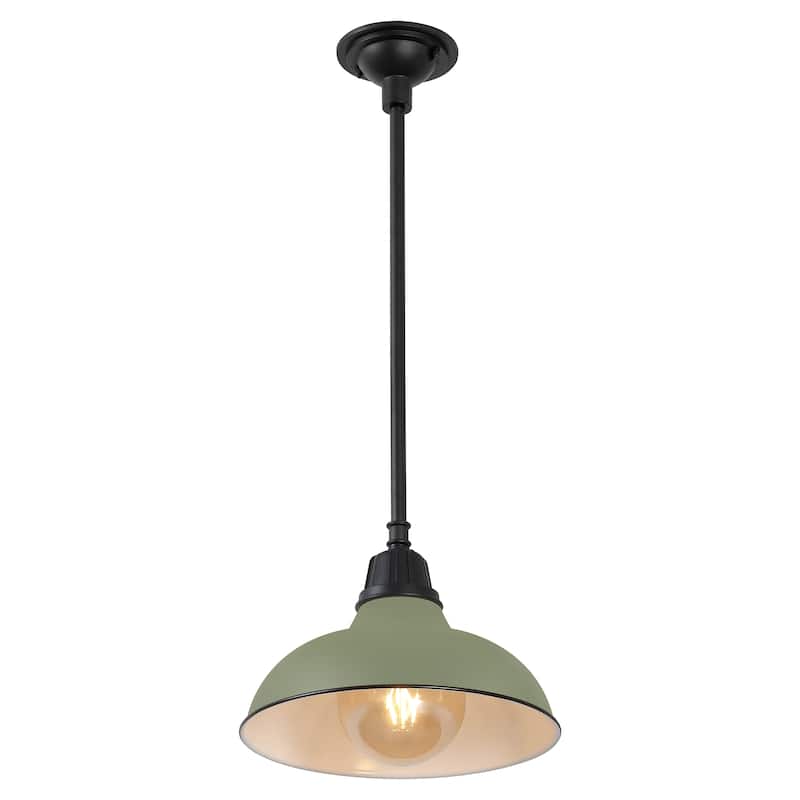 12.25" 1-Light Indoor/Outdoor Iron LED Pendant, by JONATHAN Y - 12.25 - Matte Olive Green