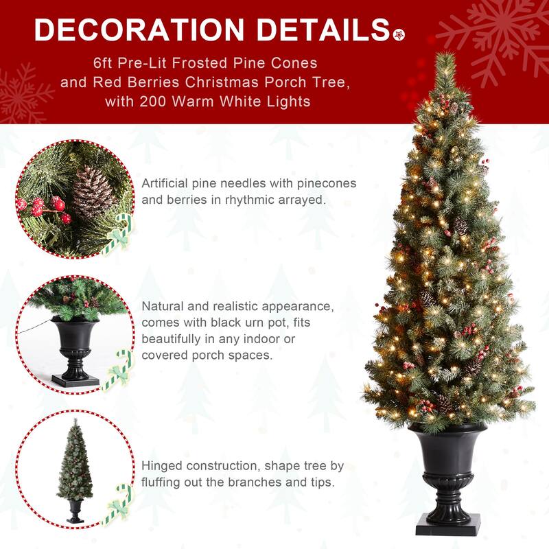 Glitzhome 4/5ft Pre-Lit Snow Flocked Christmas Tree in Pot, Berry Bow Wreath and Garland Set Xmas Decor