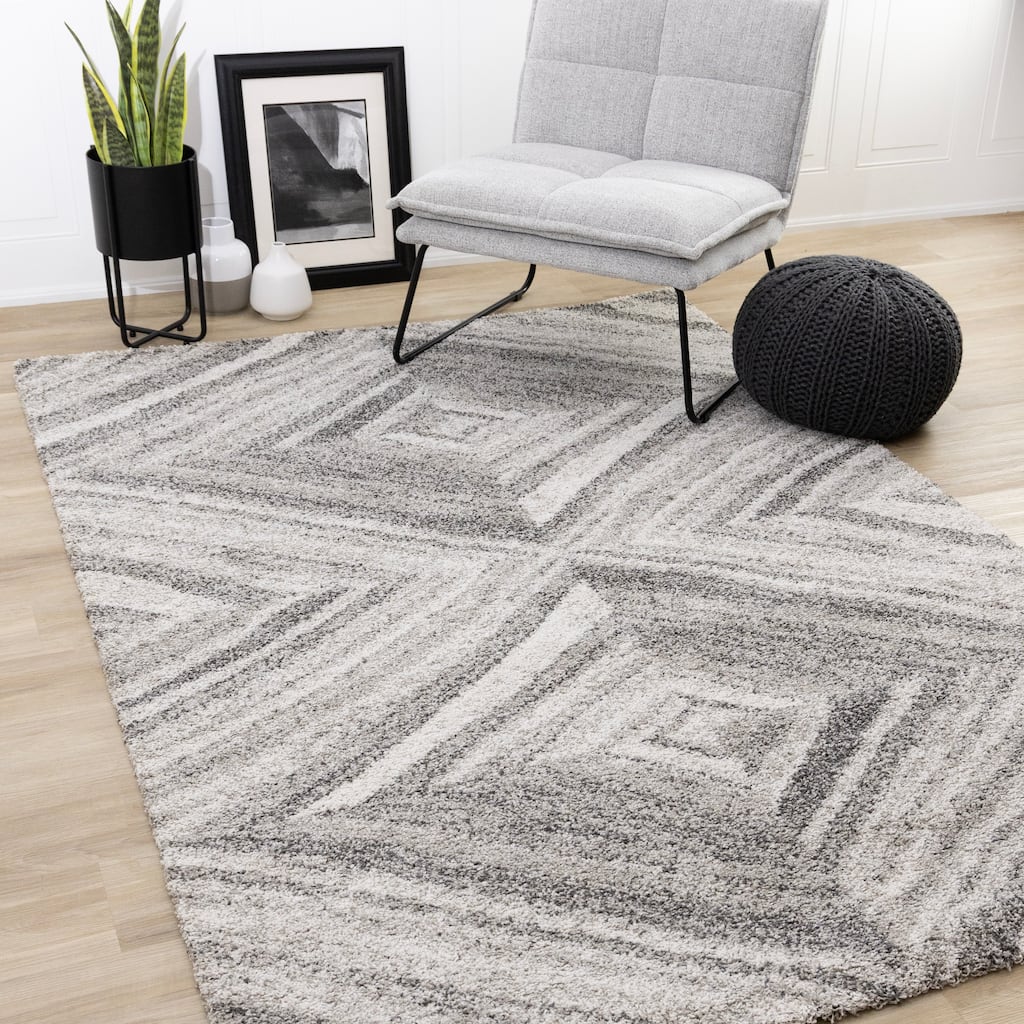 Mariah Cream Grey Shaded Diamonds Area Rug, 5'3" x 7'7"