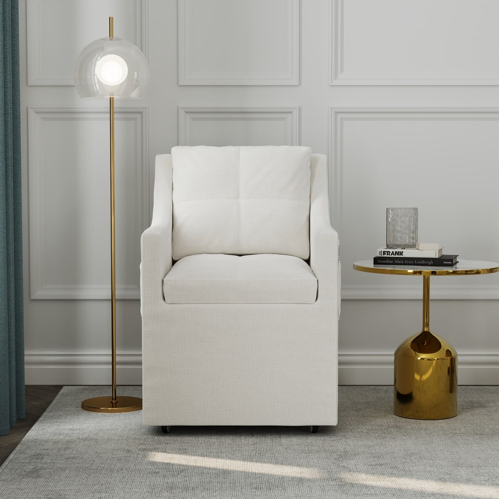 Arm Dining Chairs with Side Pocket and Casters for Dining Room Living Room Office Appartment