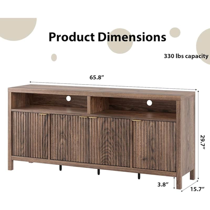 65.8 Inch Fluted Sideboard Buffet Cabinet with 4 Doors with Fluted Door