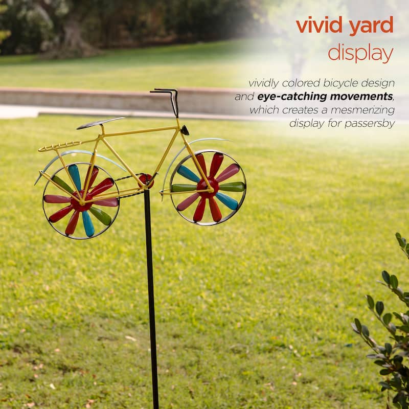 Alpine Corporation 42" Tall Outdoor Metal Bicycle Wind Spinner Garden Stake Decoration, Multicolor