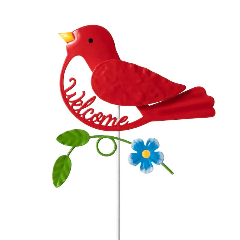 Glitzhome Set of 3 Metal Spring Garden Butterfly Birds Yard Stakes