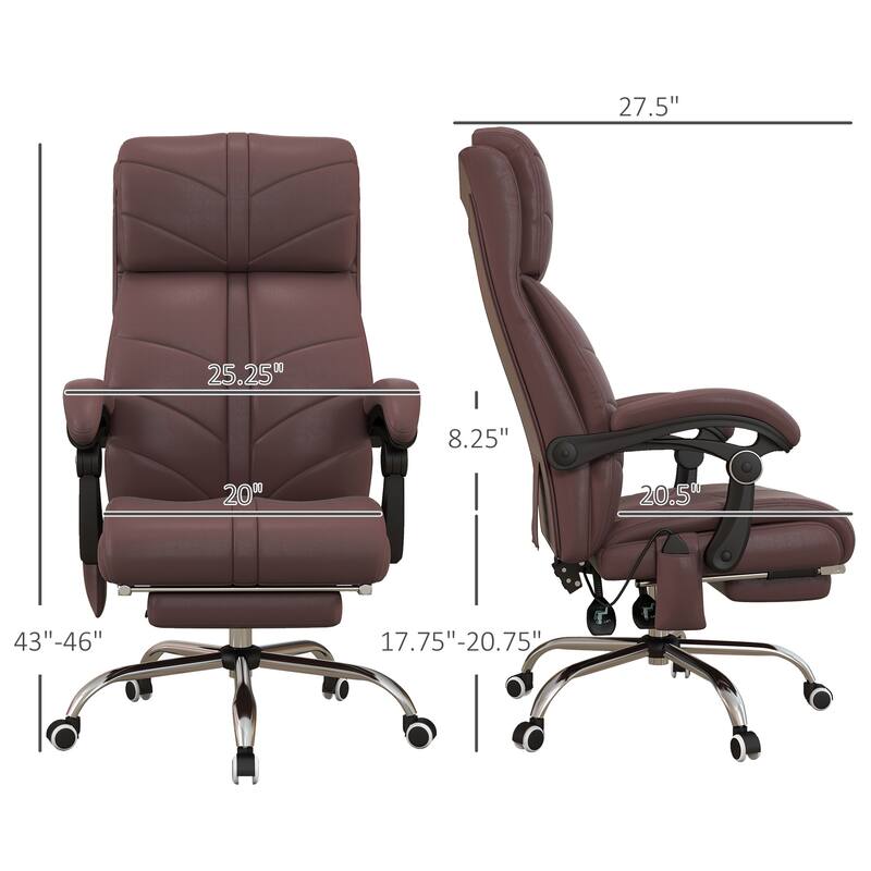 PU Leather Massage Office Recliner Chair with Lumbar Heat, Adjustable Height, Swivel Wheels