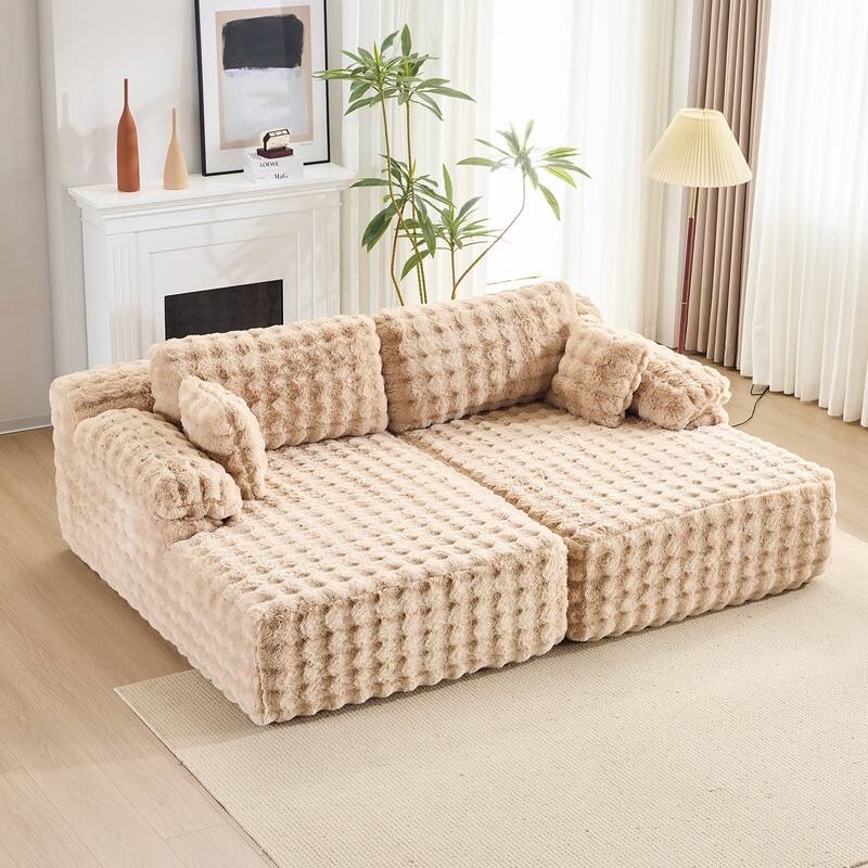 93" Velvet King Size Chaise Lounge Sofa Bed Sleeper Sofa with Dual Mattress