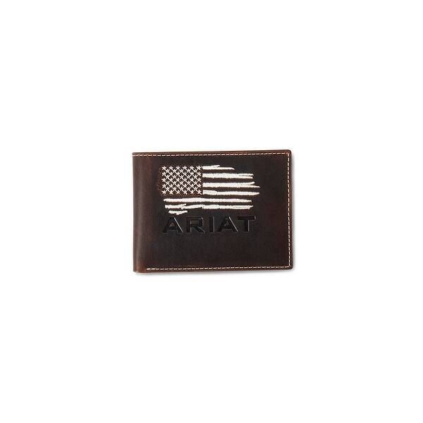 ARIAT Men's Bifold Wallet - Genuine Leather, Tan Brown, Multiple Card Slots & ID Window