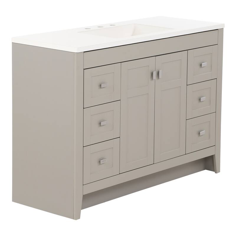 Spring Mill Cabinets Lonsdale 48.5" Bathroom Vanity With 6 Drawers and White Sink Top
