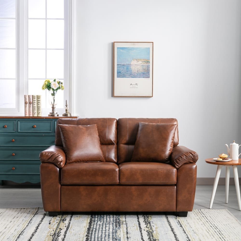 Morden Fort Upholstered Loveseats for Living Room, Faux Leather Two-Seater Sofa