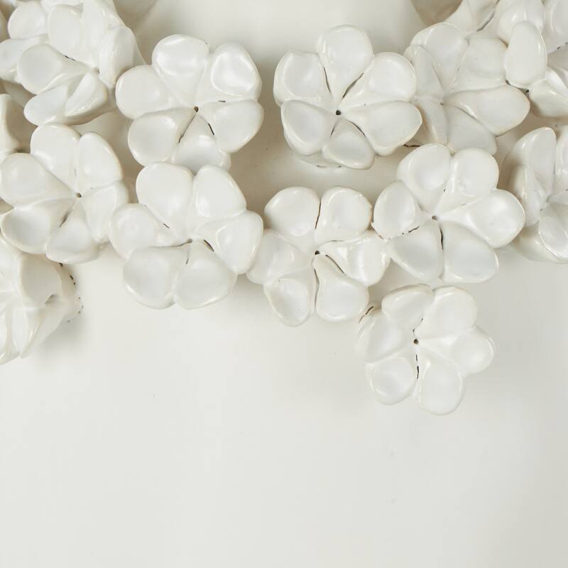 Ceramic Floral Round Vase with Narrow Opening - White - Roche River Decor