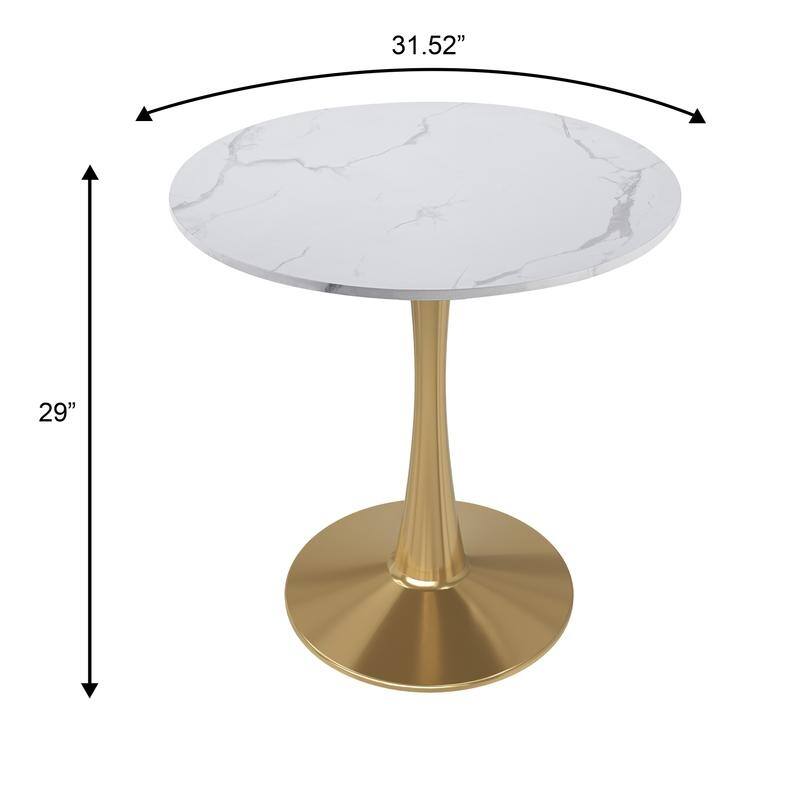 Bristol Minimalist Modern Round Dining Table with Solid Wood Top and Accent Gold Stainless Steel Base for Home or Kitchen
