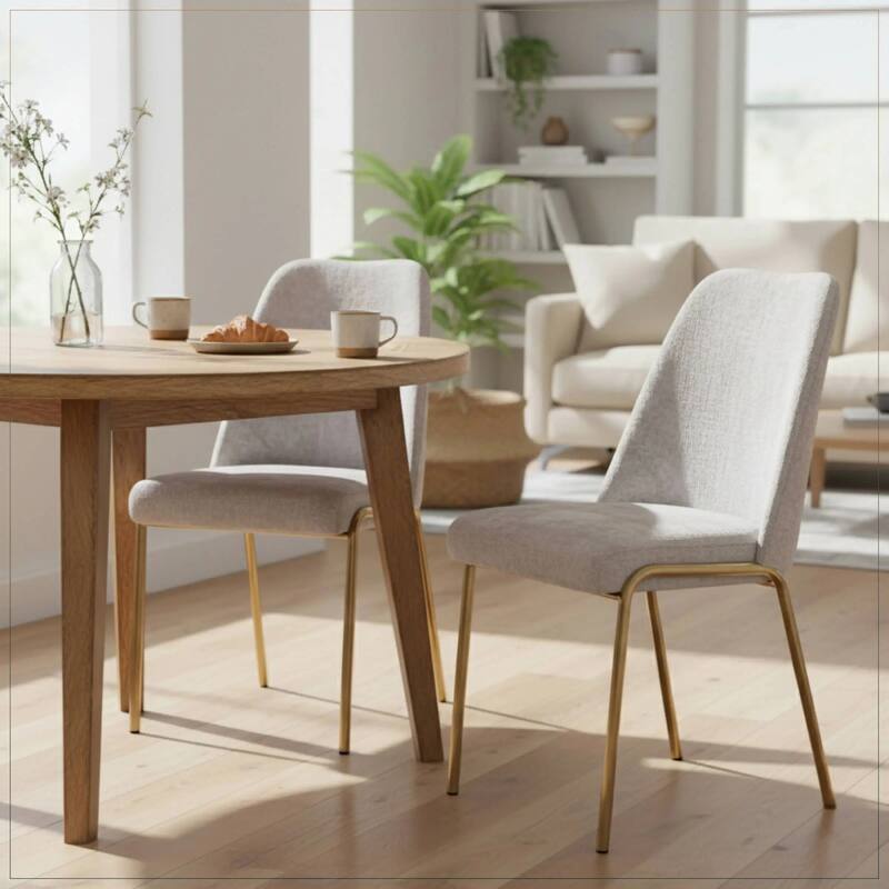 Lumen Modern Upholstered Kitchen Dining Chair with Gold Steel Legs Ergonomic Accent Chair