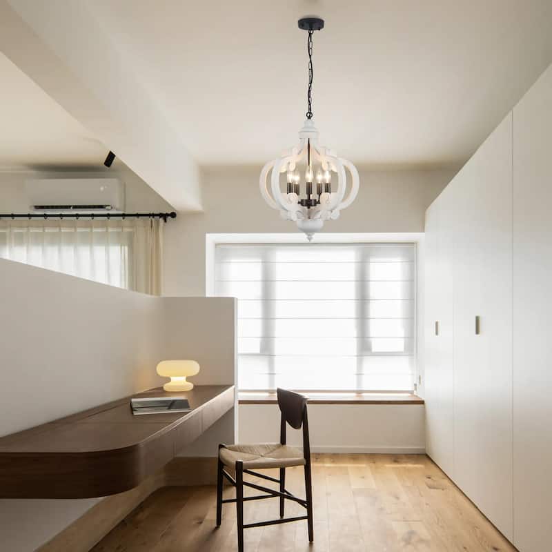 5-Light Country Wood Chandelier Light Fixture for Kitchen Island Dining Room