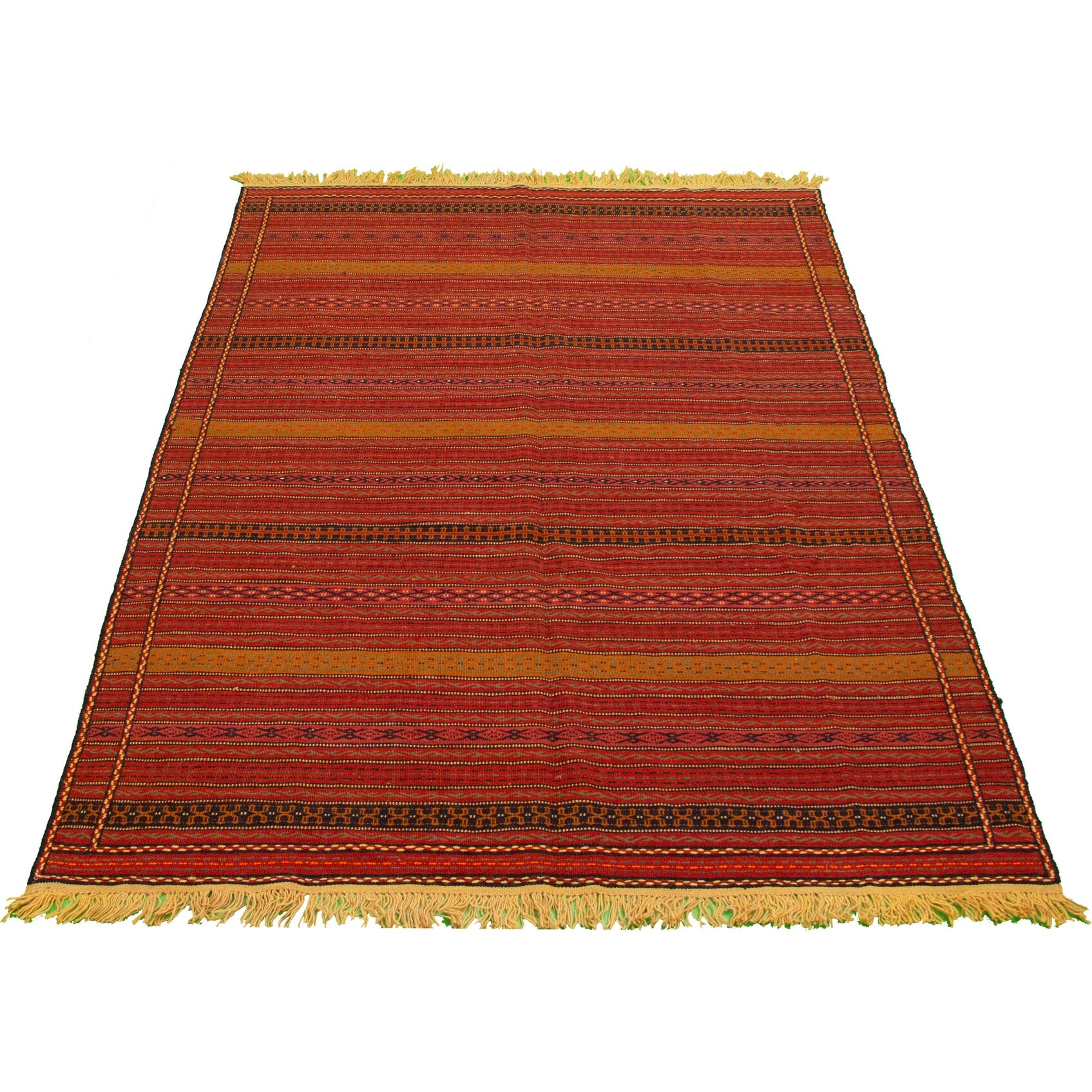 eCarpet Gallery Large Area Rug for Living Room 332785 Hand-Knotted Wool Rug Bedroom Ottoman Kashkoli Flat-Weaves & Kilims Red Tapestry Kilim 6'3 x 9'6 