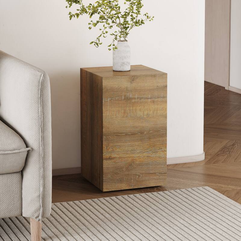 Elevate your living space With this modern MDF Coffee Table that showcases smooth, light Wood color texture patterns,12*12*19.6