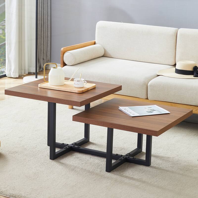 Modern Dark Walnut Double-Deck Coffee Table