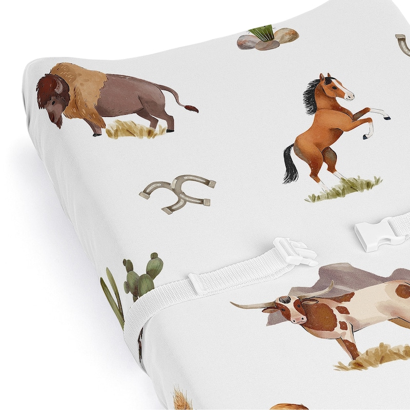 Sweet Jojo Designs Western Cowboy Boy Changing Pad Cover Sheet Wild West Southern Charm Country South Horse Cow Farm Animal Tan