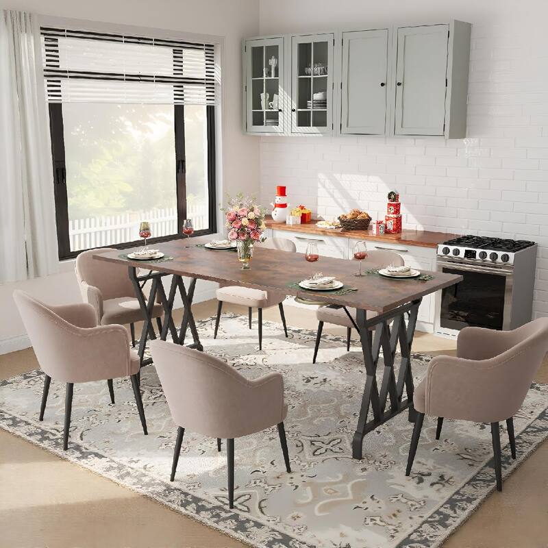 71 Inch Large Rectangular Dining Table for 4-6 People, Industrial Kitchen Table