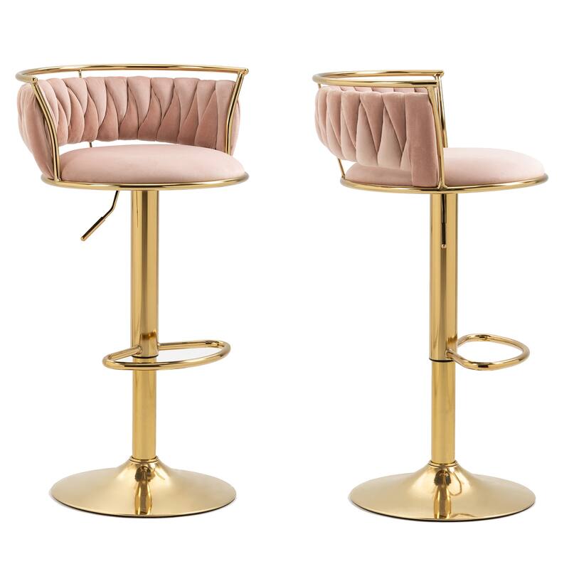 4 Set Modern Velvet Adjustable Swivel Bar Stools with Metal Frame