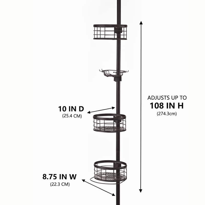 Utopia Alley Rust-Resistant Tension Pole Shower Caddy, 3 Baskets & Soap Tray Shelf
