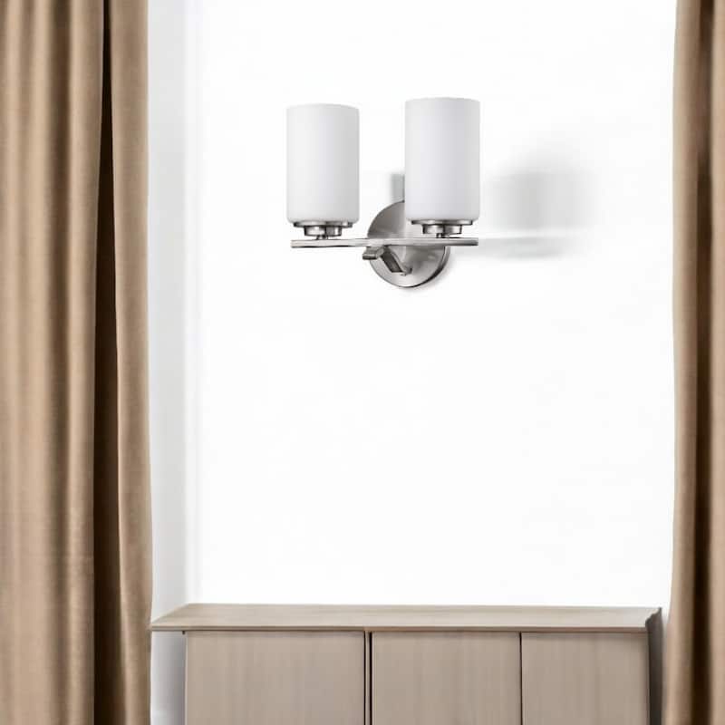 Modern Wall Mounted Vanity Light with Opal Etched Glass Shades and 2-Light Hardwired Fixture for Dry Locations