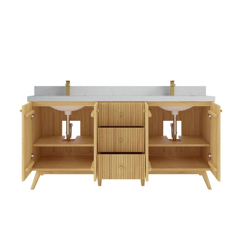 Willow Collections 72 in. W x 22 in. D Pasadena Solid Teak Double Sink Bathroom Vanity with Countertop