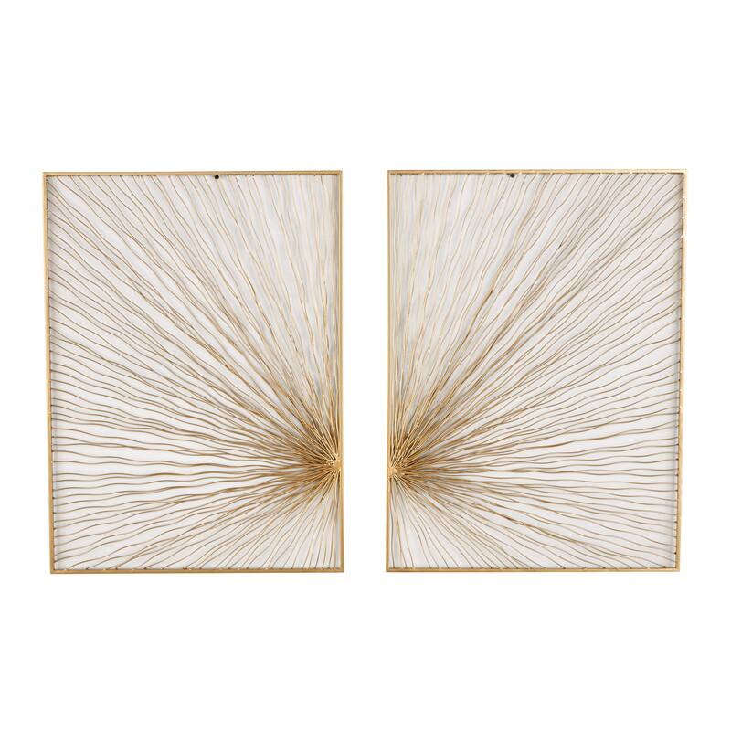 Gold Metal Coiled Ribbon Sunburst Home Wall Decor (Set of 2)