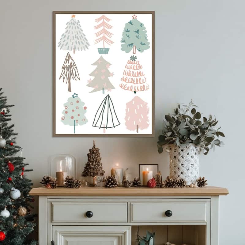 Christmas Tree Sketchbook I by June Erica Vess (23 x 28 in.), Framed Canvas Wall Art Print - Sylvie Dark Gold