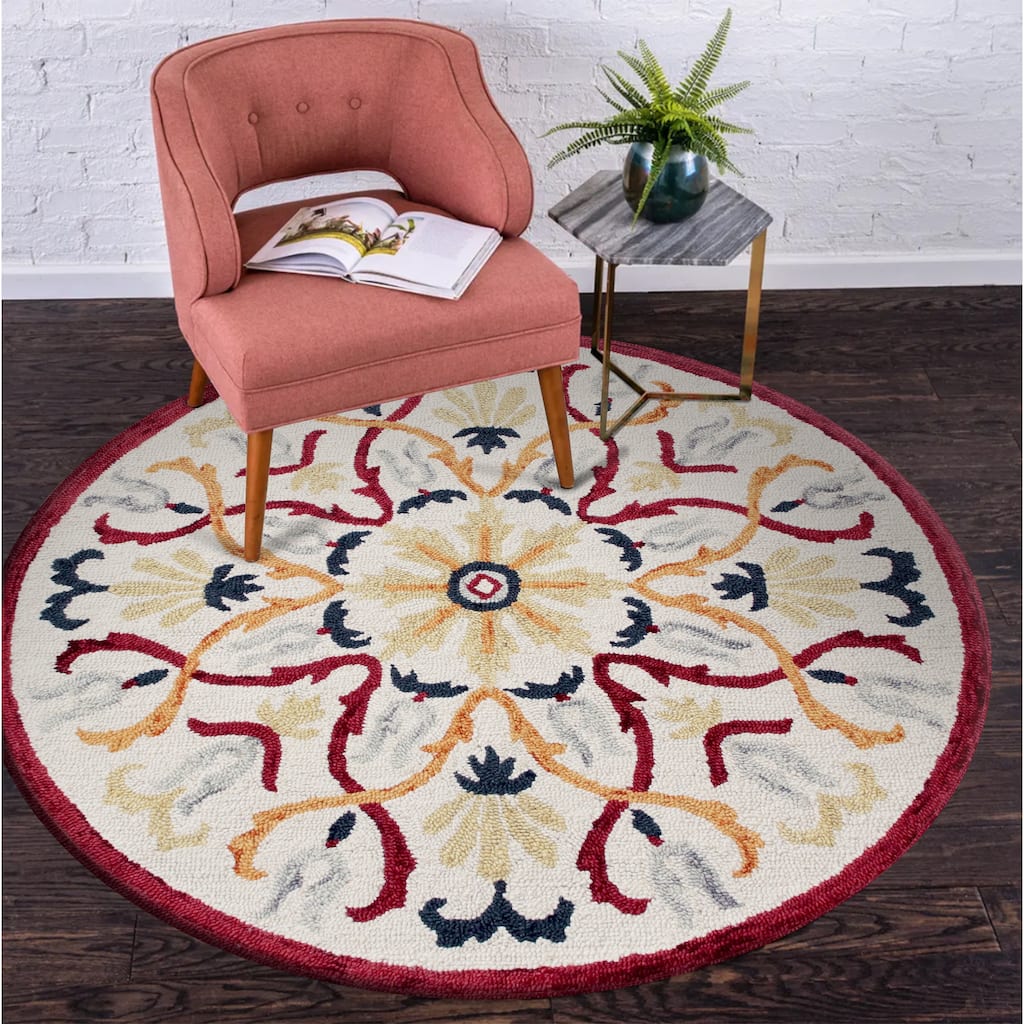 Suino Traditional Floral Multi Performance Indoor Round Area Rug by Sevita