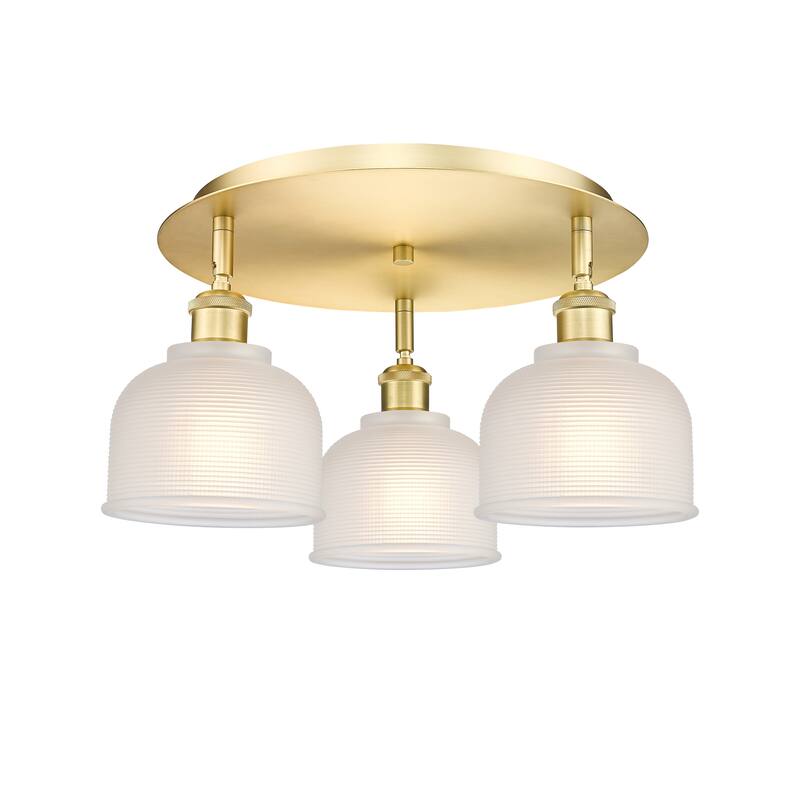Innovations Lighting Dayton - 3 Light 17" Flush Mount - Satin Gold/White