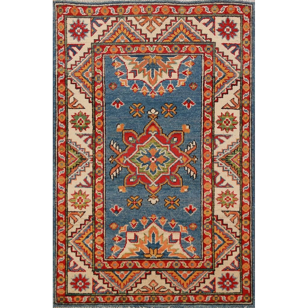 Blue Kazak Oriental Foyer Rug Handmade Wool Carpet - 2'8"x 4'2"