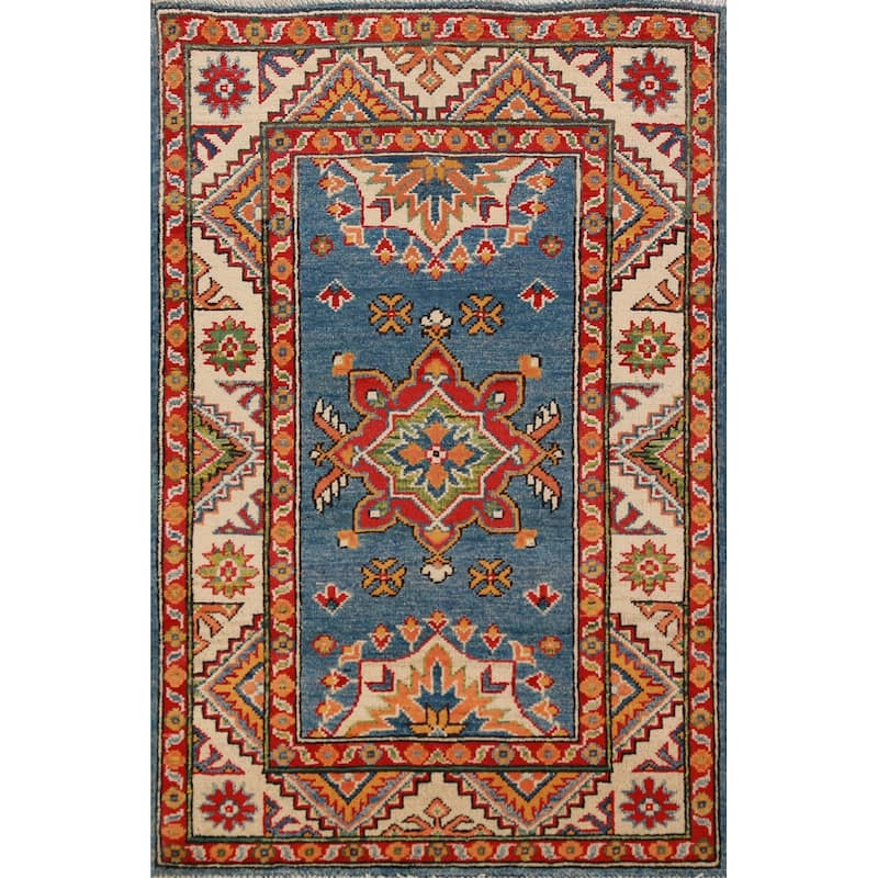 Blue Kazak Oriental Foyer Rug Handmade Wool Carpet - 2'8"x 4'2"