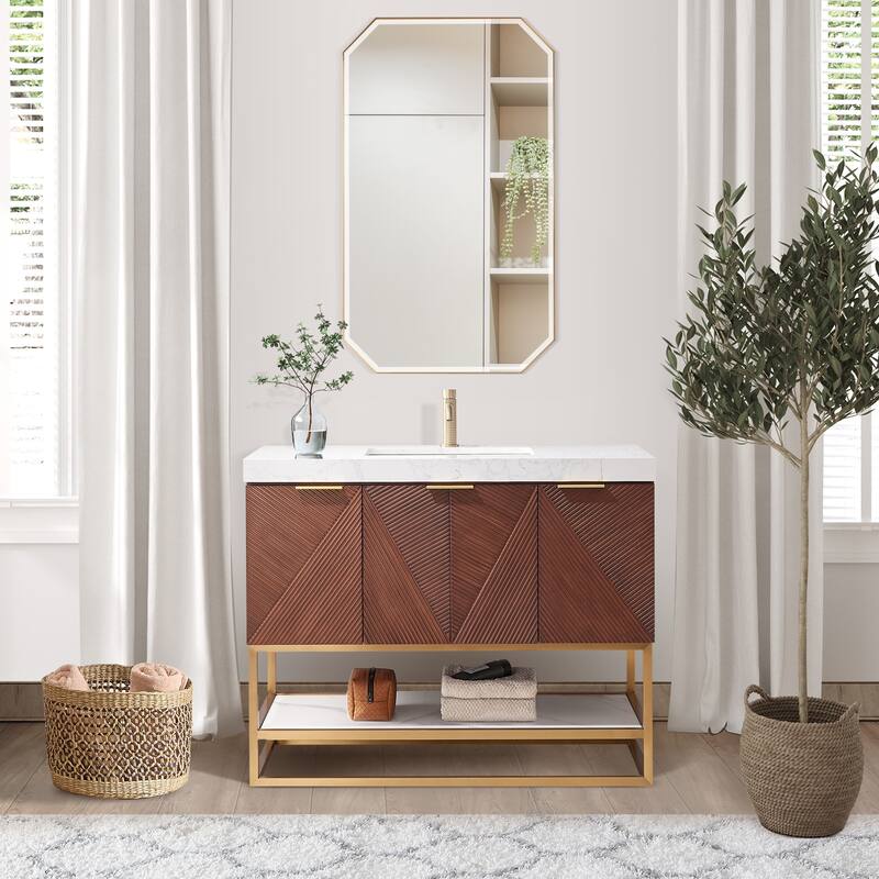 Mahon Single Bath Vanity with Composite Stone Top and Mirror