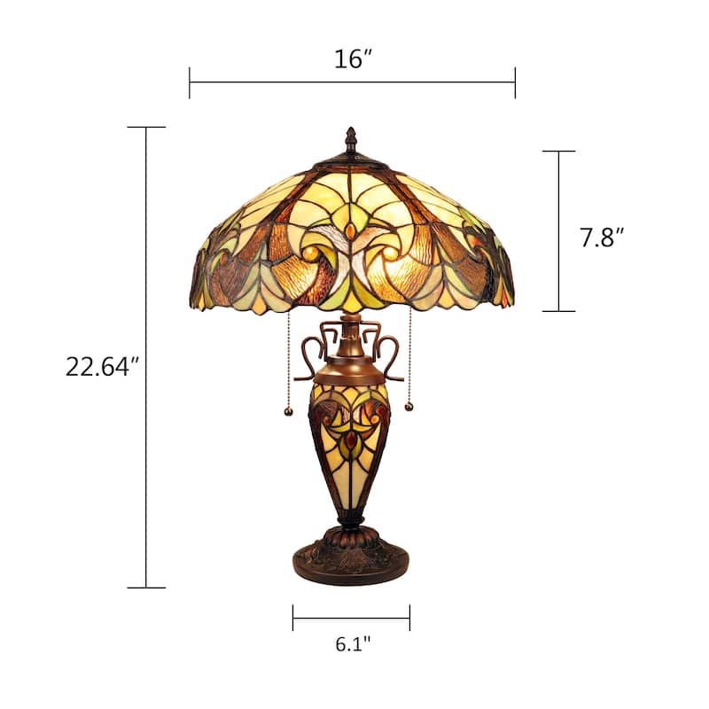 Tiffany Style Victorian Design 2+1-light Antique Dark Bronze Table Lamp