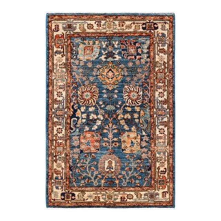 Hand Knotted Traditional Tribal Wool Light Blue Area Rug - 3' 3" x 4' 11"