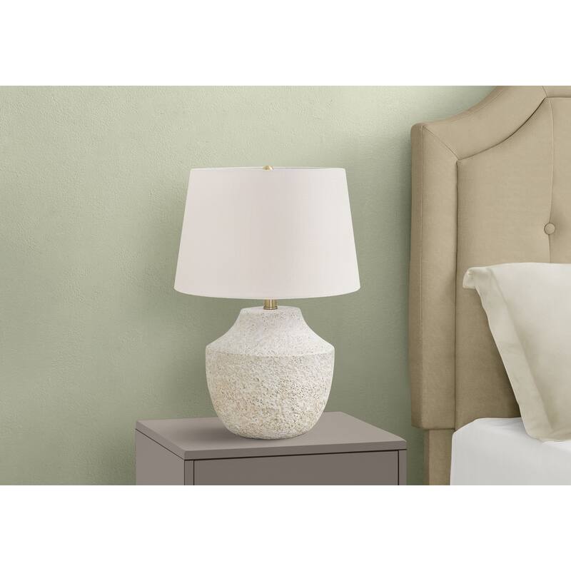 Concrete Table Lamp with Linen Shade Modern Urn Shape