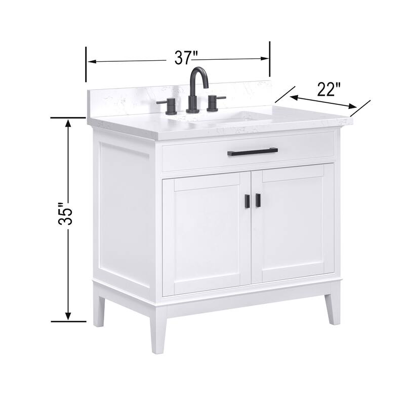 Madison 36 in. Single Sink Bathroom Vanity with Engineered Stone Top - 37" x 22"D x 35"H