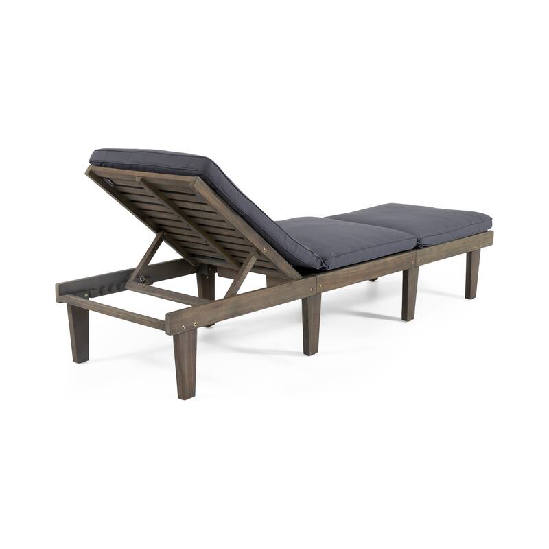 Roomfitters Outdoor Wooden Chaise Lounge with Adjustable Backrest and Cushion, Grey