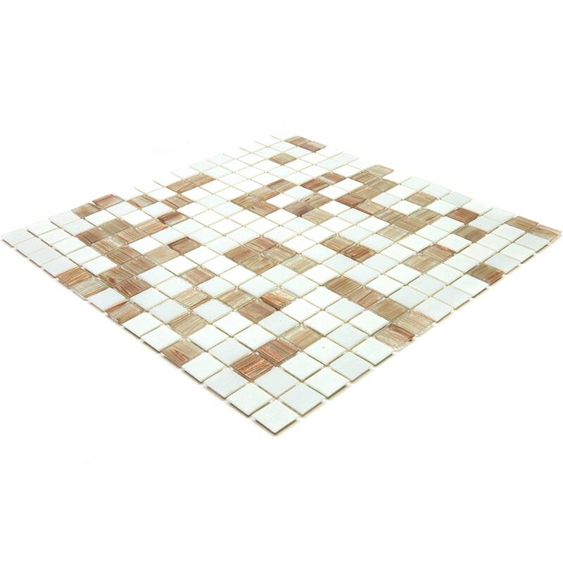 Apollo tile 12" x 12" Mingles Glossy White Beige Glass Tile (20 sq ft/case) - 20 Pack