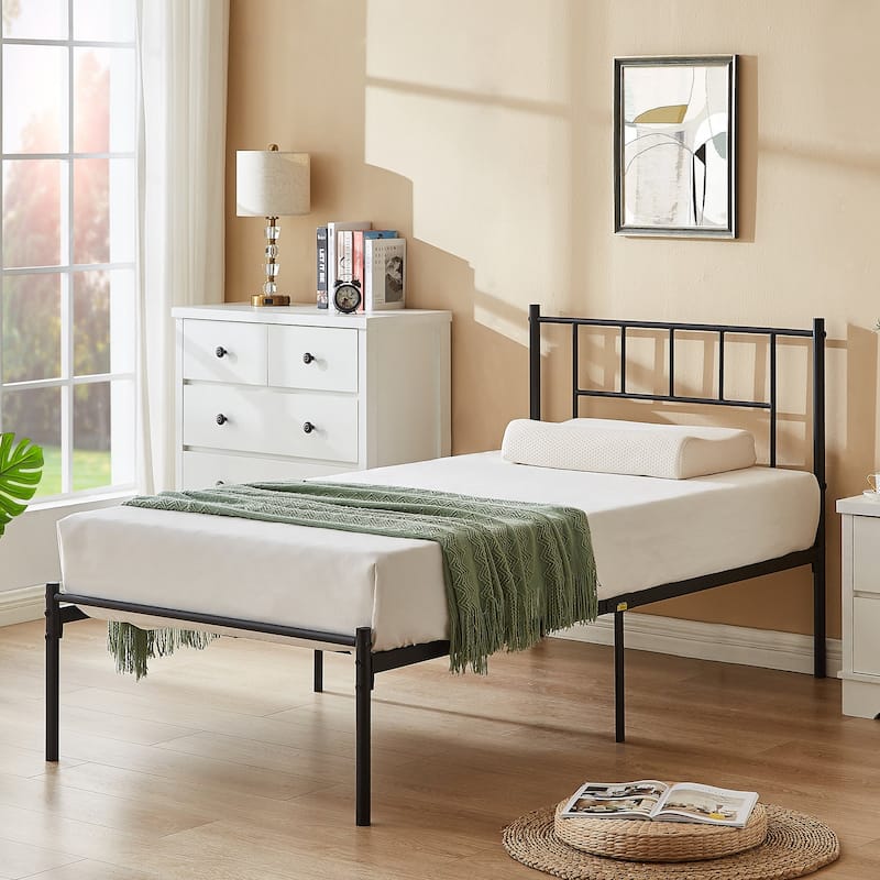 VECELO Twin Size Kids Bed Frame Easy-to-assemble Metal Twin Platform Bed Frame with Under-bed Storage