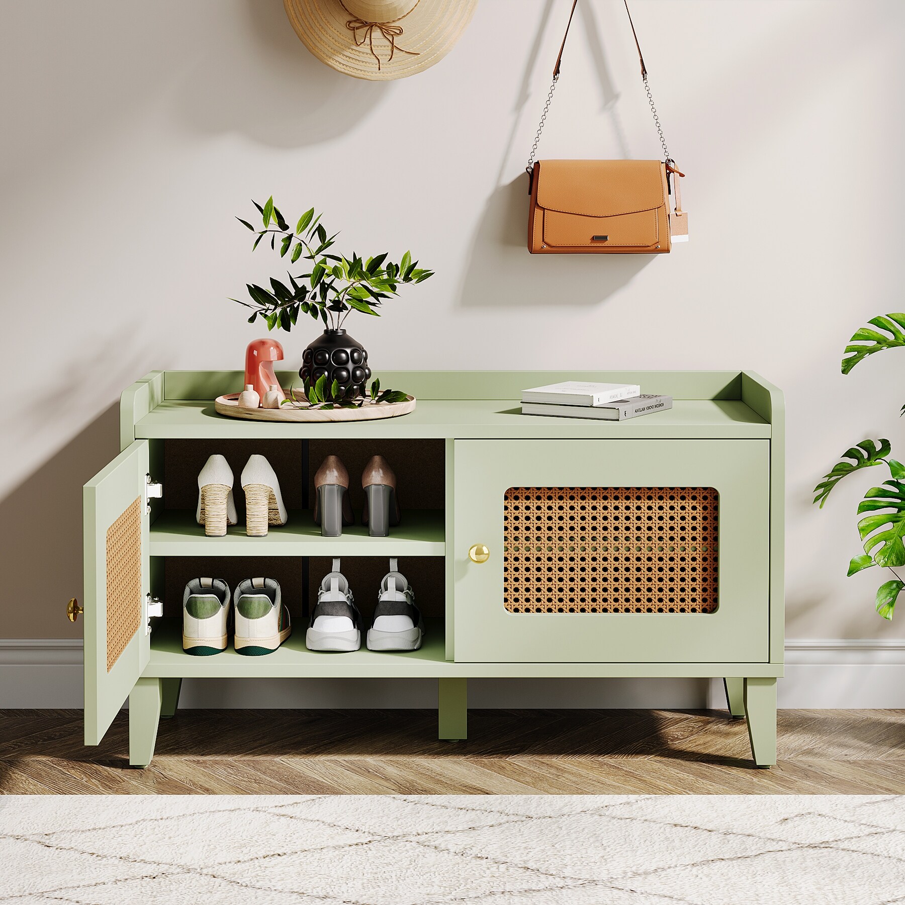 39.5-Inch Wood 2-Door Shoe Storage Cabinet Bench for Entryway