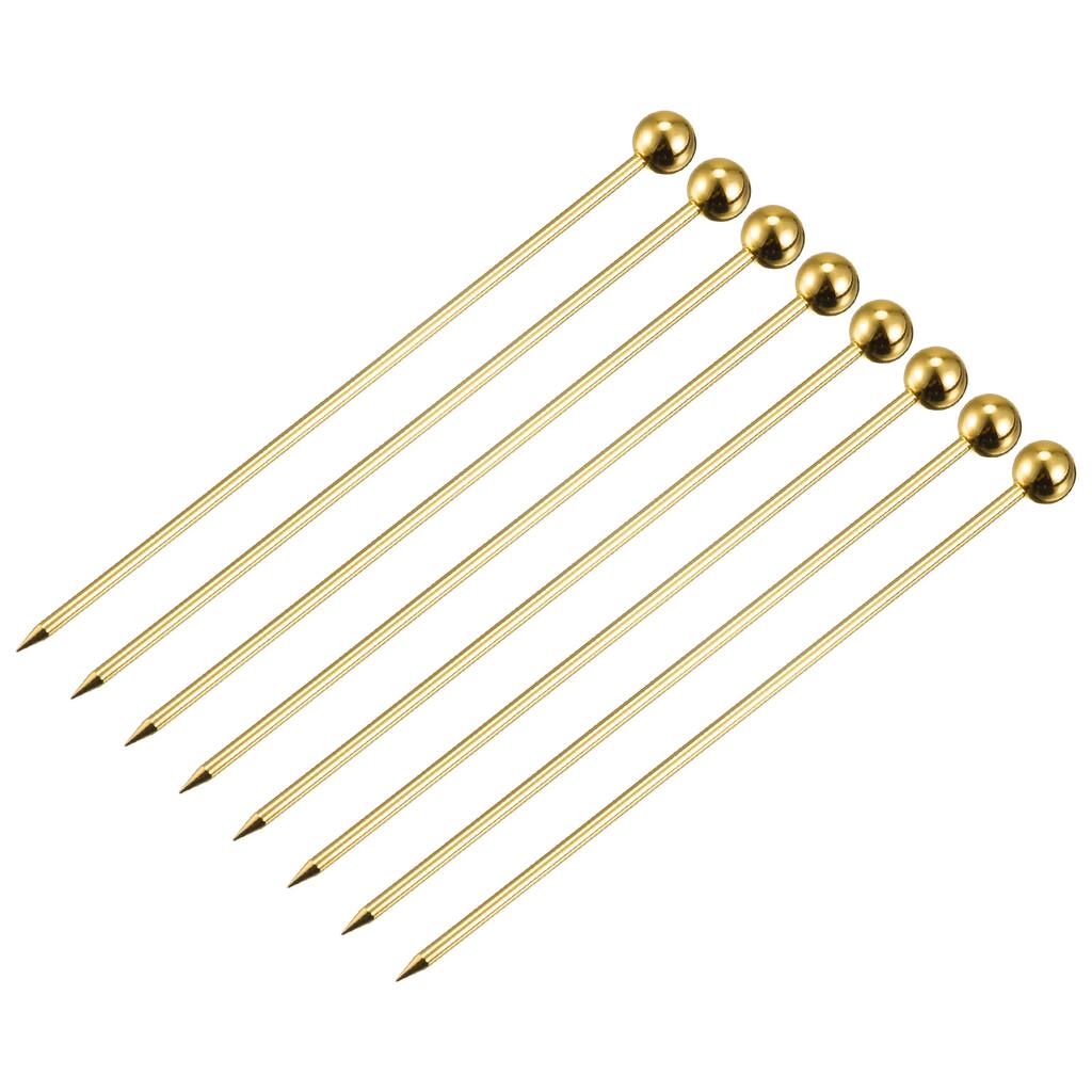 Metal Cocktail Picks 8Pcs, Reusable Cocktail Toothpick Ball Shape - Gold - 11 cm/ 4.3 inches