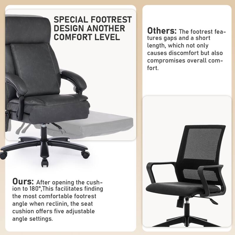 500Lbs Massage Reclining Executive Office Chair, Faux Leather High Back Ergonomic Office Chair With Footrest