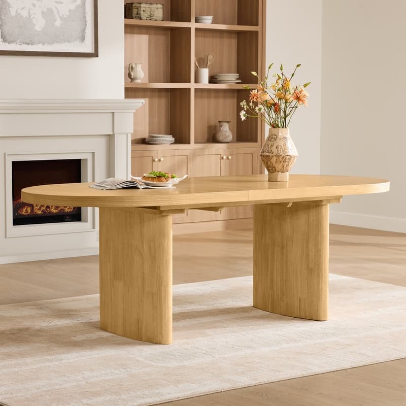 Spruce & Spring Modern 75" Extendable Oval Dining Table with Curved Base